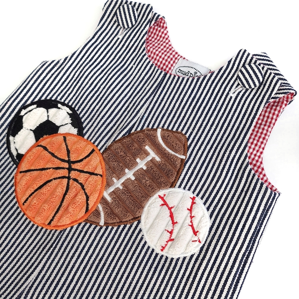 MUD PIE Sports Onesie Striped Romper 0-6 Months - Picture 2 of 11